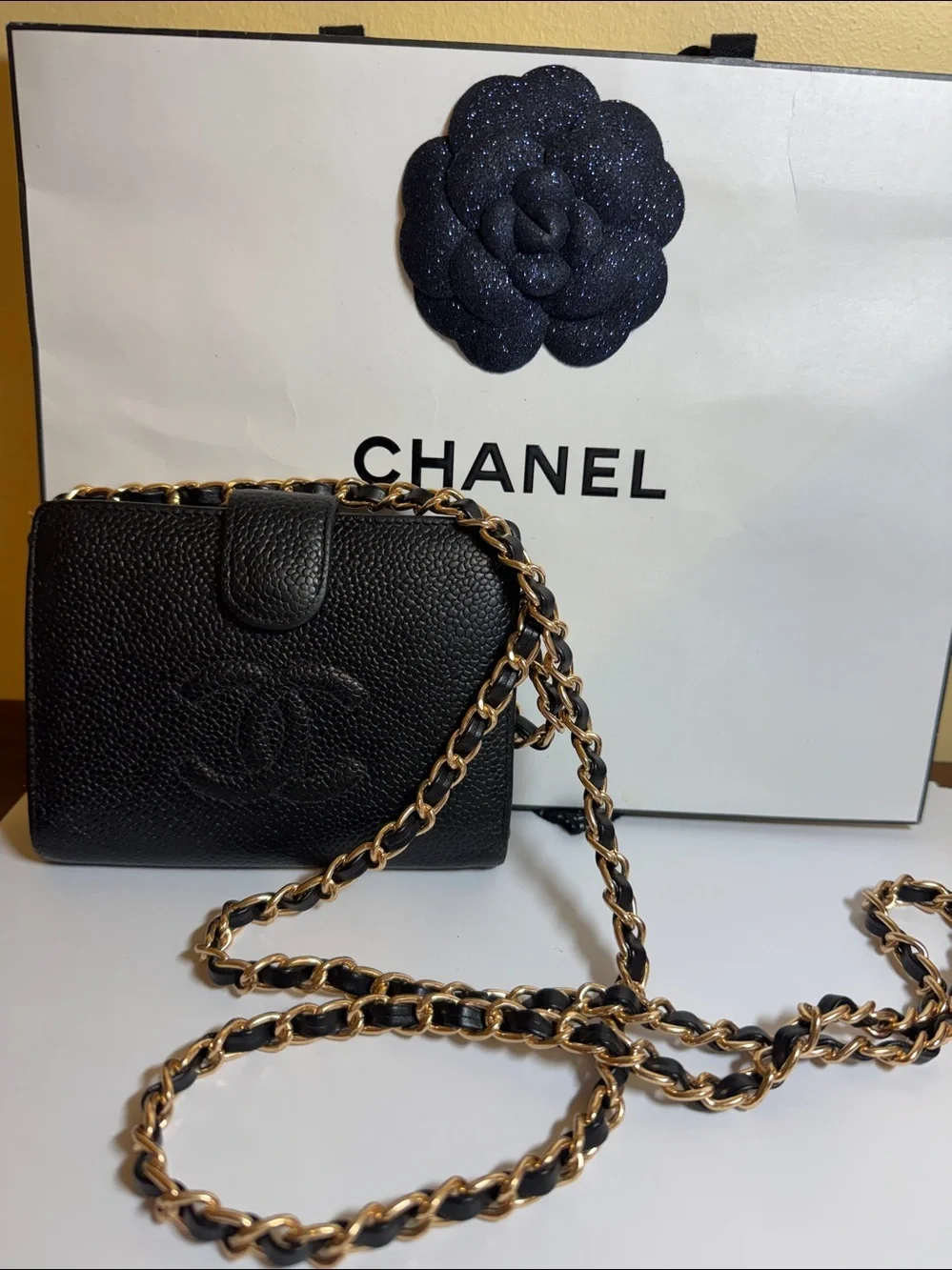 CHANEL Timeless CC Caviar Black Leather Wallet w/COA